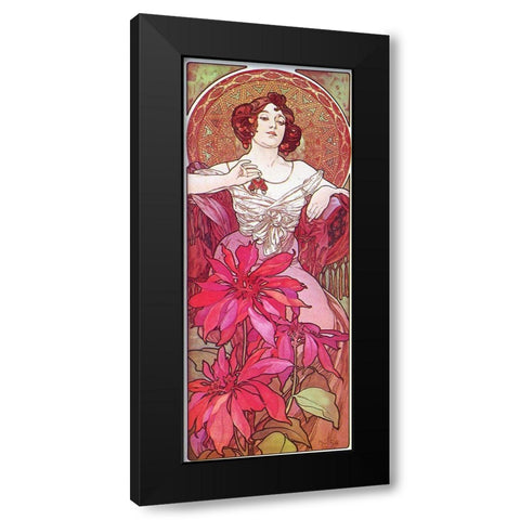Mucha Ruby Black Modern Wood Framed Art Print by Vintage Apple Collection