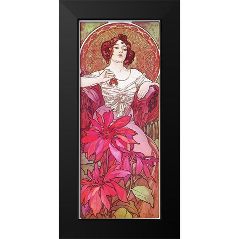 Mucha Ruby Black Modern Wood Framed Art Print by Vintage Apple Collection