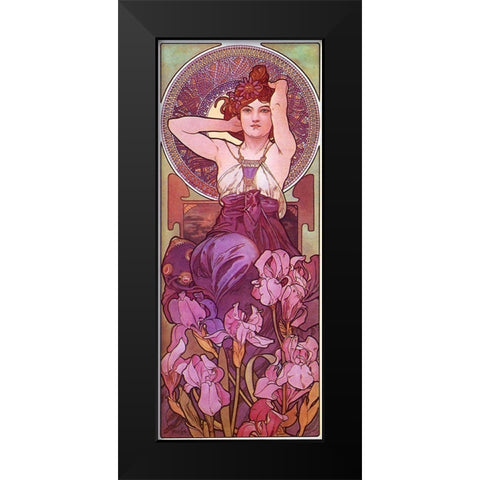Mucha Amethyst  Black Modern Wood Framed Art Print by Vintage Apple Collection