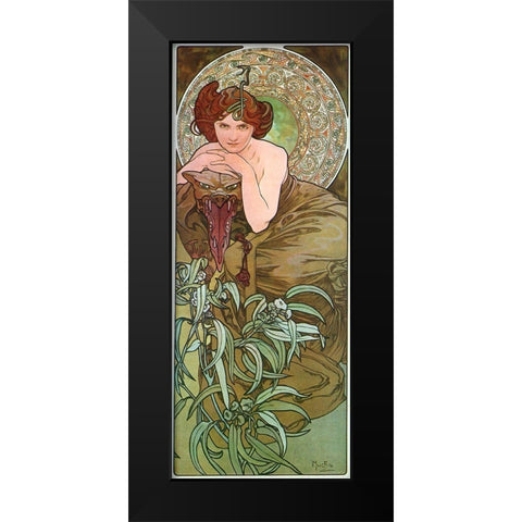 Mucha Emeraude Black Modern Wood Framed Art Print by Vintage Apple Collection