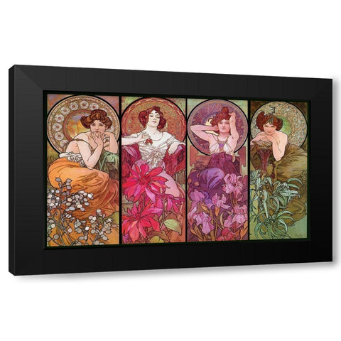 Mucha Topaz Ruby Amethyst Emeraude Black Modern Wood Framed Art Print by Vintage Apple Collection