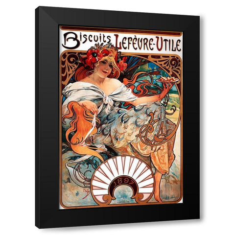 Mucha Biscuits Lefevre-Utile Black Modern Wood Framed Art Print by Vintage Apple Collection