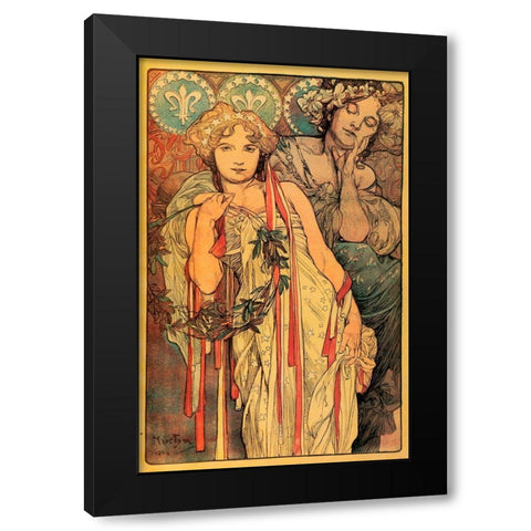 Mucha Daily News Black Modern Wood Framed Art Print by Vintage Apple Collection