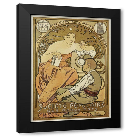Mucha Societe Populaire Black Modern Wood Framed Art Print by Vintage Apple Collection