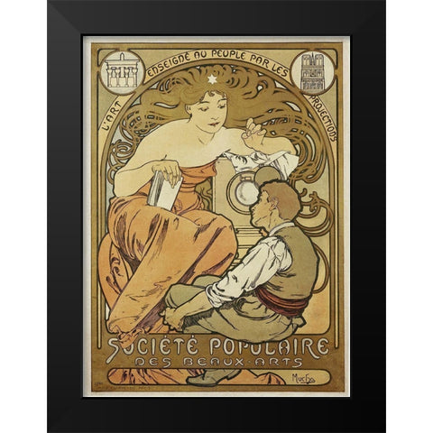 Mucha Societe Populaire Black Modern Wood Framed Art Print by Vintage Apple Collection
