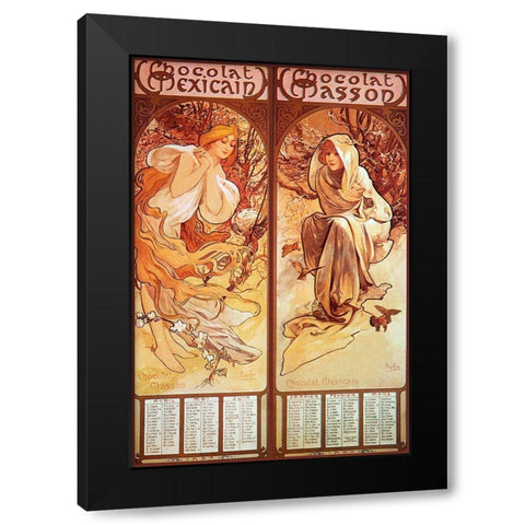 Mucha Chocolat Panels Black Modern Wood Framed Art Print with Double Matting by Vintage Apple Collection