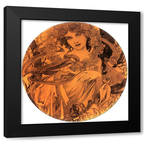 Mucha Summer Medallion Black Modern Wood Framed Art Print with Double Matting by Vintage Apple Collection