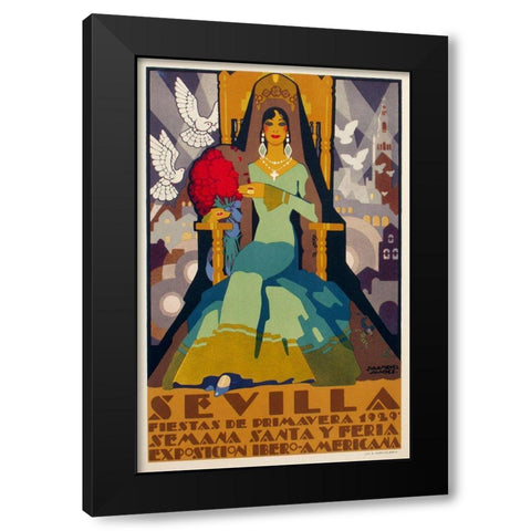 Seville Green Dress Black Modern Wood Framed Art Print with Double Matting by Vintage Apple Collection