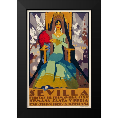 Seville Green Dress Black Modern Wood Framed Art Print by Vintage Apple Collection
