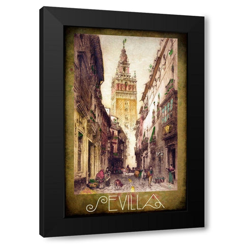 Sevilla Street Scene Black Modern Wood Framed Art Print by Vintage Apple Collection