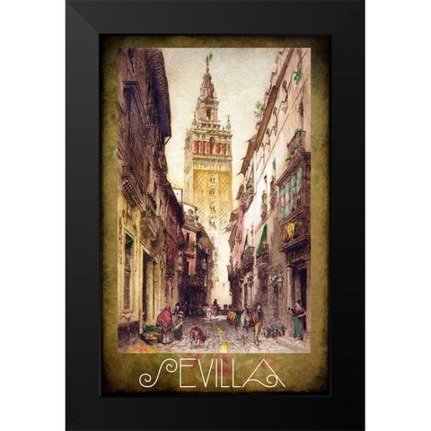 Sevilla Street Scene Black Modern Wood Framed Art Print by Vintage Apple Collection