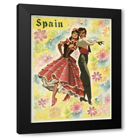Spain and Flowers Black Modern Wood Framed Art Print by Vintage Apple Collection