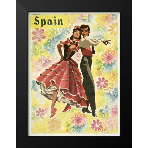 Spain and Flowers Black Modern Wood Framed Art Print by Vintage Apple Collection
