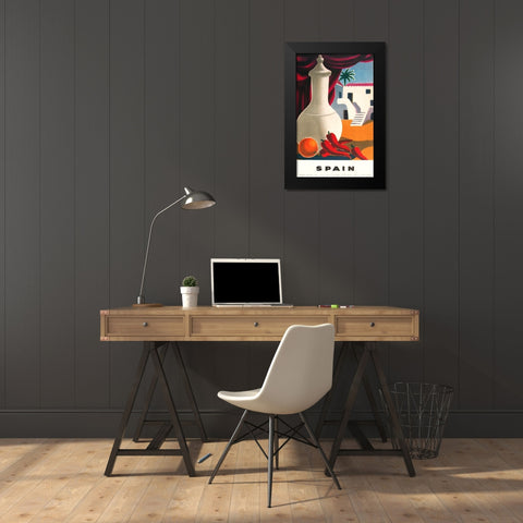 Spain Peppers Black Modern Wood Framed Art Print by Vintage Apple Collection
