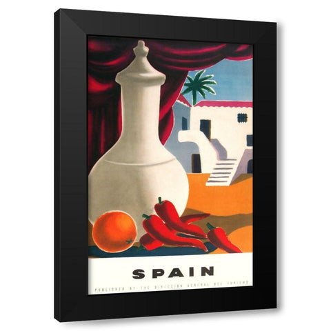 Spain Peppers Black Modern Wood Framed Art Print by Vintage Apple Collection