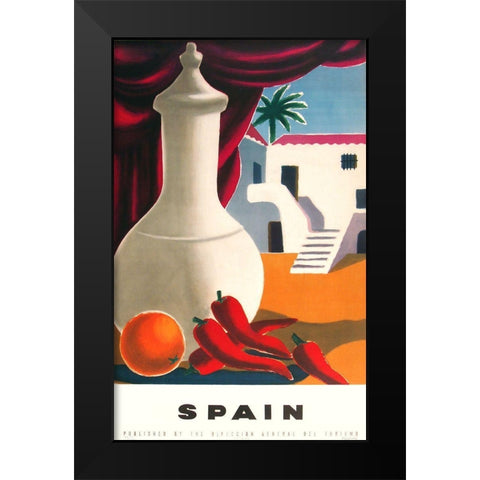 Spain Peppers Black Modern Wood Framed Art Print by Vintage Apple Collection