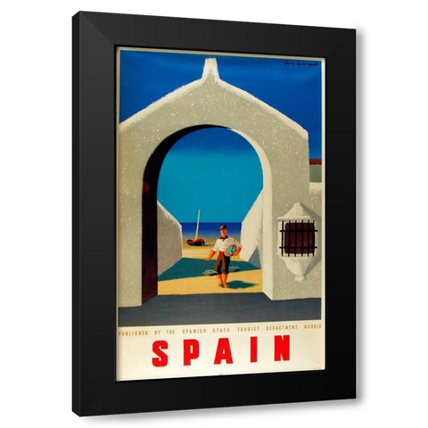 Spain Fisherman Black Modern Wood Framed Art Print by Vintage Apple Collection