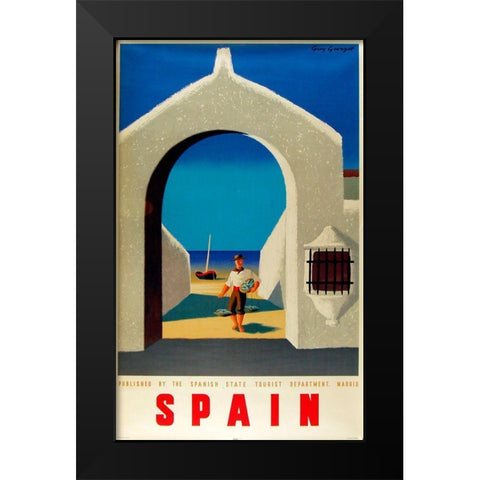 Spain Fisherman Black Modern Wood Framed Art Print by Vintage Apple Collection