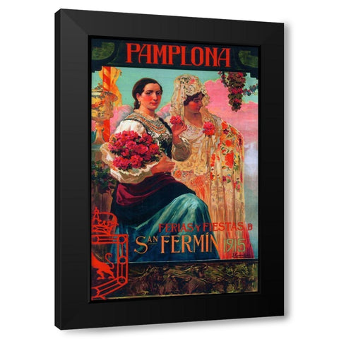 Pamplona VI Black Modern Wood Framed Art Print by Vintage Apple Collection