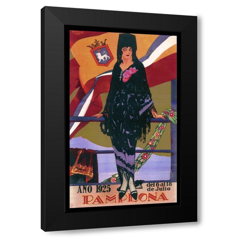 Pamplona X Black Modern Wood Framed Art Print with Double Matting by Vintage Apple Collection