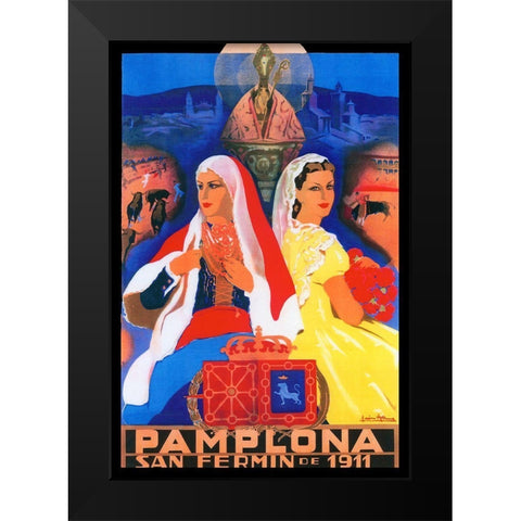 Pamplona XII Black Modern Wood Framed Art Print by Vintage Apple Collection
