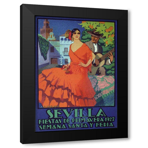 Sevilla Red Black Modern Wood Framed Art Print by Vintage Apple Collection