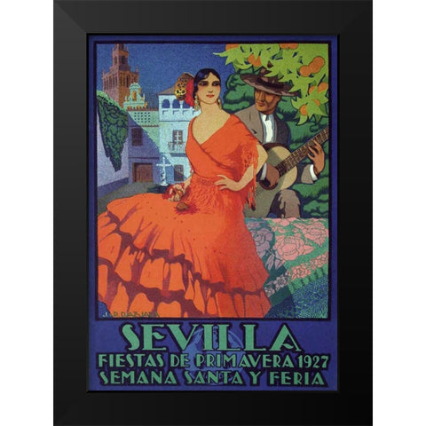 Sevilla Red Black Modern Wood Framed Art Print by Vintage Apple Collection