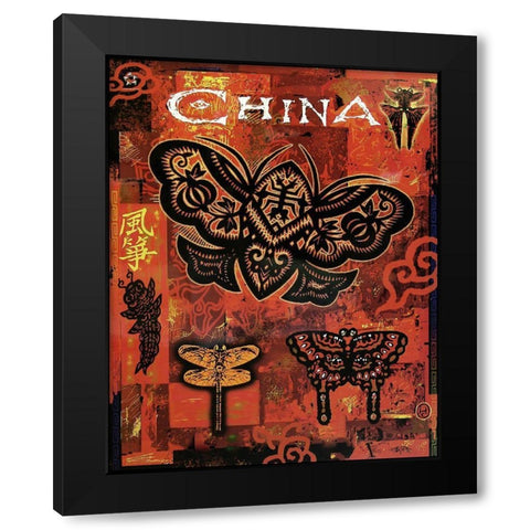 China travel poster Black Modern Wood Framed Art Print by Vintage Apple Collection