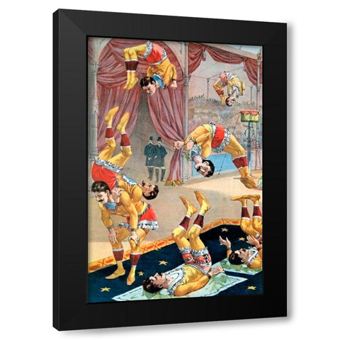 Seven Acrobats Black Modern Wood Framed Art Print with Double Matting by Vintage Apple Collection