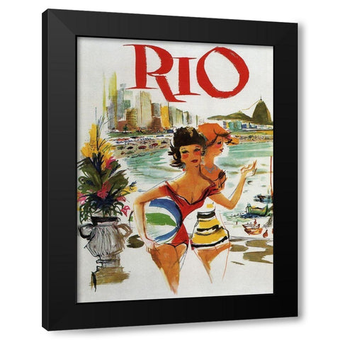 Rio Travel Poster Black Modern Wood Framed Art Print with Double Matting by Vintage Apple Collection