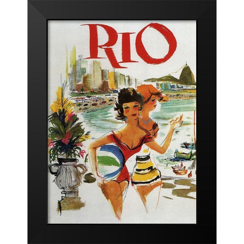 Rio Travel Poster Black Modern Wood Framed Art Print by Vintage Apple Collection