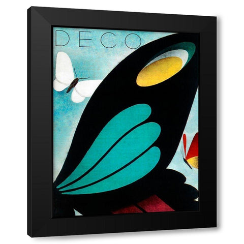 Deco Butterfly Black Modern Wood Framed Art Print with Double Matting by Vintage Apple Collection