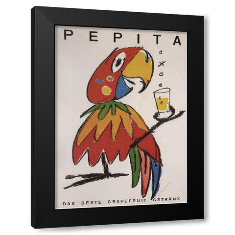 Pepita the Parrot Black Modern Wood Framed Art Print by Vintage Apple Collection