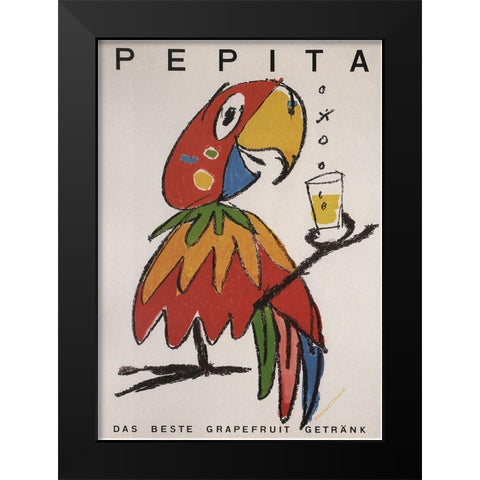 Pepita the Parrot Black Modern Wood Framed Art Print by Vintage Apple Collection