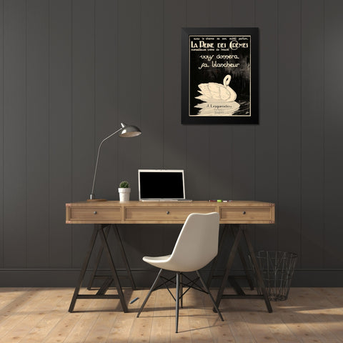 Swan Cremes Black Modern Wood Framed Art Print by Vintage Apple Collection