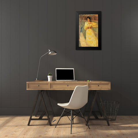 Peacock Woman  Black Modern Wood Framed Art Print by Vintage Apple Collection