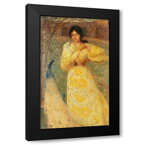 Peacock Woman  Black Modern Wood Framed Art Print with Double Matting by Vintage Apple Collection