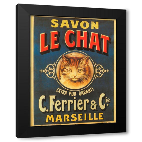 Savon Le Chat Black Modern Wood Framed Art Print by Vintage Apple Collection