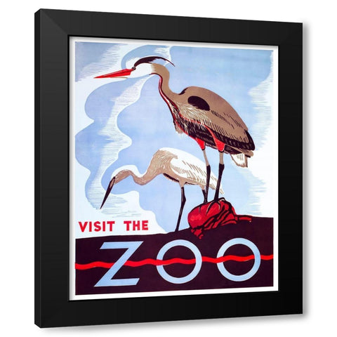 visit the zoo Black Modern Wood Framed Art Print by Vintage Apple Collection