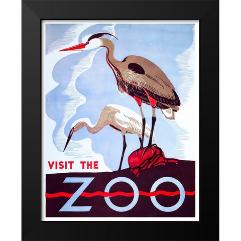 visit the zoo Black Modern Wood Framed Art Print by Vintage Apple Collection