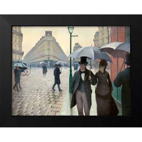 Caillebotte-Paris Street-A Rainy Day Black Modern Wood Framed Art Print by Vintage Apple Collection