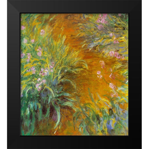 Monet-The Path through the Irises Black Modern Wood Framed Art Print by Vintage Apple Collection