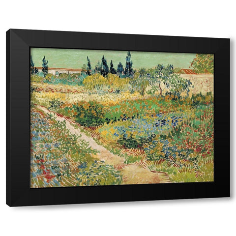 Van Gogh-Bluhender Garten Black Modern Wood Framed Art Print with Double Matting by Vintage Apple Collection