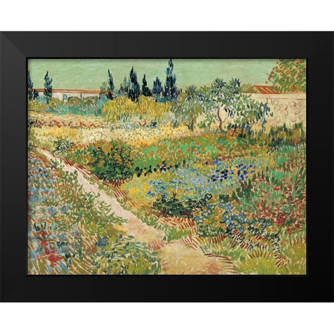 Van Gogh-Bluhender Garten Black Modern Wood Framed Art Print by Vintage Apple Collection