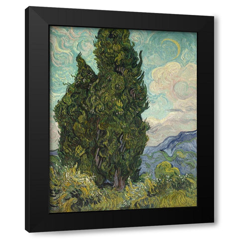 Van Gogh-Cypresses Black Modern Wood Framed Art Print by Vintage Apple Collection