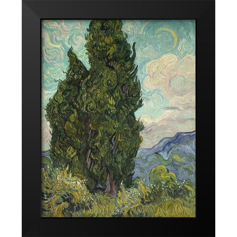 Van Gogh-Cypresses Black Modern Wood Framed Art Print by Vintage Apple Collection