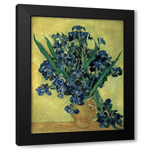 Van Gogh-Irises(1890) Black Modern Wood Framed Art Print with Double Matting by Vintage Apple Collection