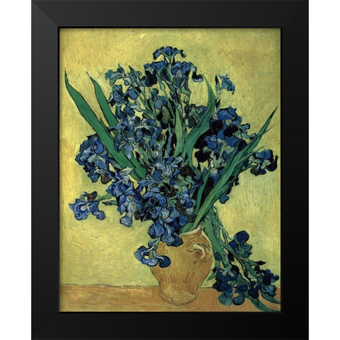 Van Gogh-Irises(1890) Black Modern Wood Framed Art Print by Vintage Apple Collection