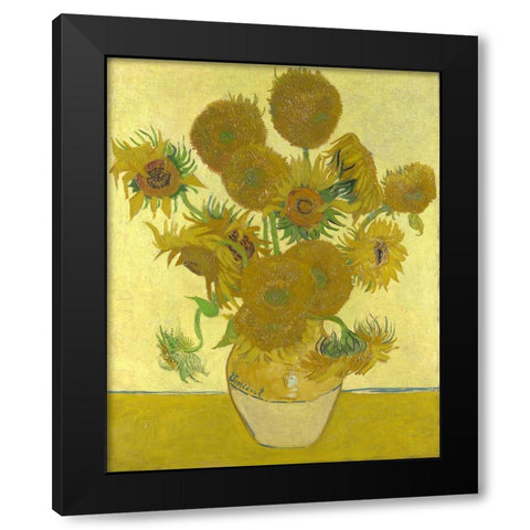 Van Gogh-Sunflowers Black Modern Wood Framed Art Print with Double Matting by Vintage Apple Collection