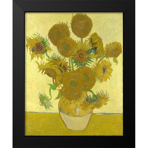 Van Gogh-Sunflowers Black Modern Wood Framed Art Print by Vintage Apple Collection